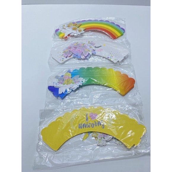 48pc Unicorn Cupcake Picks & Colourful Rainbow Cupcake Decor Wrappers Brand New - Picture 6 of 7